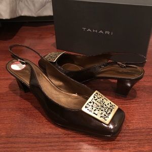 Tahari Bronze Slingback Heels Sz 10 NIB